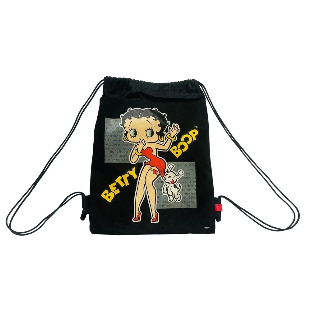 Vintage 2006 Betty Boop Pudgy Drawstring Backpack Black Cinch Bag Y2K